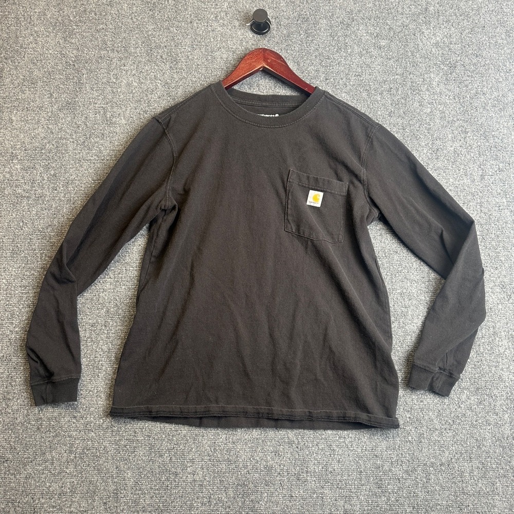 Carhartt Long Sleeve Pocket T-Shirt Mens Medium Black Loose Fit Cotton Workwear